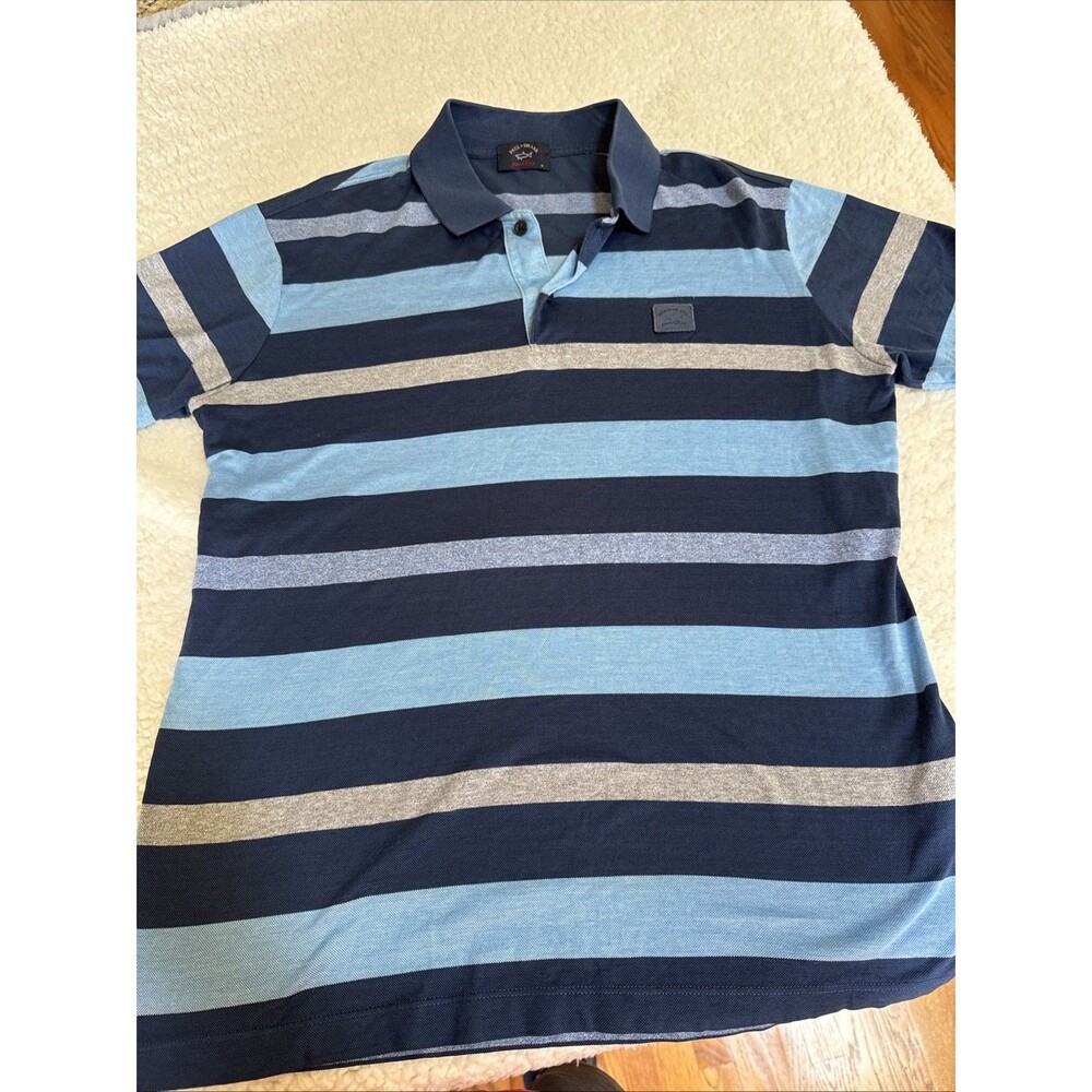 Paul & Shark Yachting Polo Shirt‎ Men’s Medium Navy Blue/gray Striped Italy
